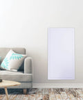 Real Deal Plastic Drywall Access Panel 14 X 29 Inch With Concealed Hinge For Ceiling And HVAC Inspections in living room setting.