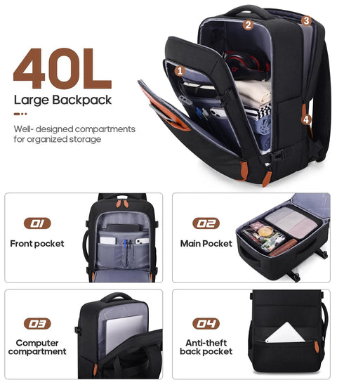 UKEIN 3-piece black luggage set: 20-inch PC hardside carry-on with spinner wheels and travel backpack