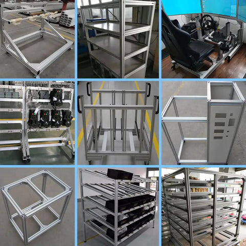 Various aluminum structures using Corner Brackets For 4040 Aluminum Extrusion 5 Hole T Shape Joint Plates Set Four Pieces Black.