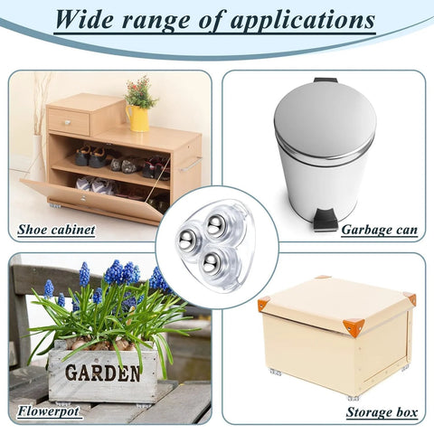 Mini Universal Caster Wheels For Furniture Self Adhesive Ball Castors Flat Mount ABS Material 20 Lbs Per Wheel 12 Pieces Clear Finish Ideal For Trash Cans Storage Boxes Buckets Easy Application And Smooth Floor Movement