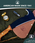 All In One Survival Machete And Brush Axe With Sheath For Camping Fishing Hunting And Bushcraft on fabric background
