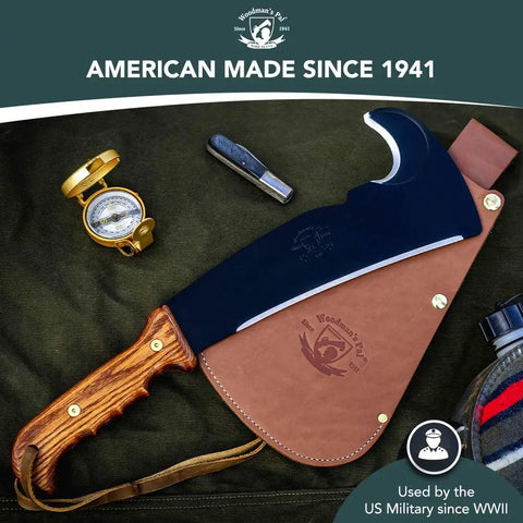 All In One Survival Machete And Brush Axe With Sheath For Camping Fishing Hunting And Bushcraft on fabric background