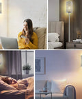 Crystal Floor Lamp With K9 Crystals Tall Silver Modern Standing Light Luxe Accent Lamp for Living Room or Bedroom and Office