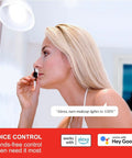 Woman using Alexa with WiFi Smart LED Bulbs 100W Equivalent 1500 Lumen Dimmable A19 Daylight 5000K With No Hub Needed, 4 Pack
