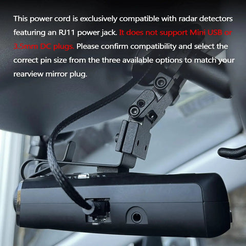 Installed 16.5 Inch Radar Detector Hardwire Power Cord With RJ11 Plug in car mirror setup