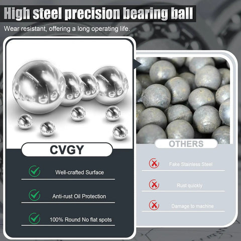 Comparison of Beefy Chrome Steel Bearing Balls 13mm Half Inch Precision Set Bulk Pack and standard balls highlighting quality.