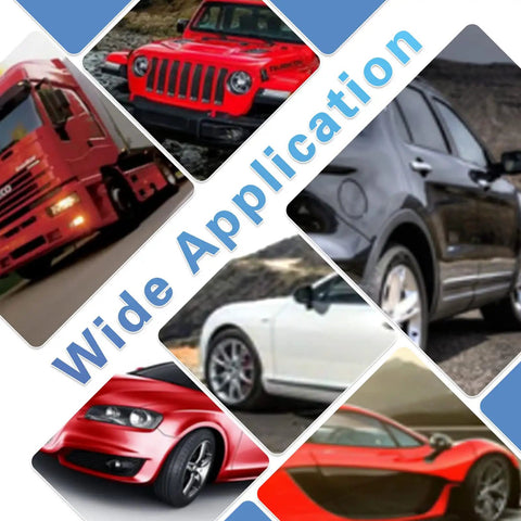 Collage of various vehicles including cars and trucks under text 'Wide Application' showcasing M18x1.5 Notched Style Weld Bung And Plugs Kit