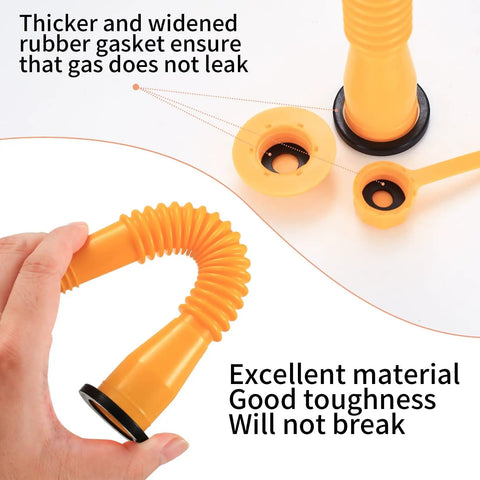 Gas Can Spout Replacement Kit 7 Piece Nozzle Set shown with flexible bendable HDPE spouts, vent cap, and durable seals for refueling.