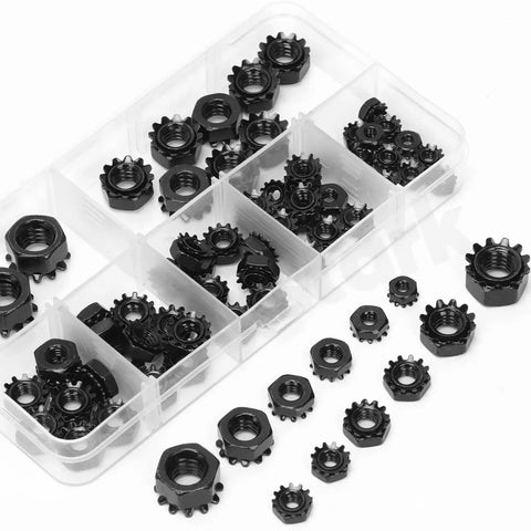Must Have Keps Lock Nut Kit 75Pcs 8 Sizes 304 Stainless Steel With External Tooth Washers Black Hex Nuts in organizer box