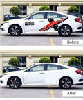 Car before and after using Decal Eraser Wheel Pinstripe Removal Tool 1 Pack Black Rubber Wheel With Drill Adapter For Electric Drills
