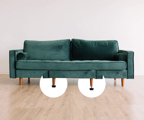 M8 Thread Adjustable Furniture Levelers installed on sofa legs for stability and smooth glide on wood floor