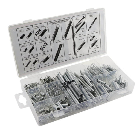 Heavy Duty Steel Wire Extension Spring Replacement Kit, 200 Piece Spring Assortment With Zinc Plated Coils in plastic case