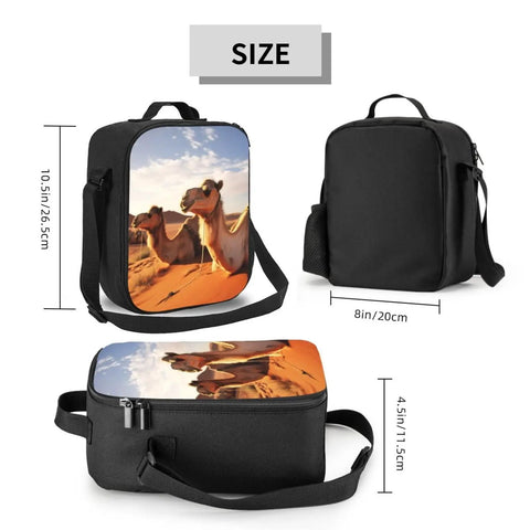 Beast Insulated Lunch Bag For Adults Reusable Leakproof Cooler Tote With Adjustable Shoulder Strap featuring camels, dimensions 10.5x8x4.5 in