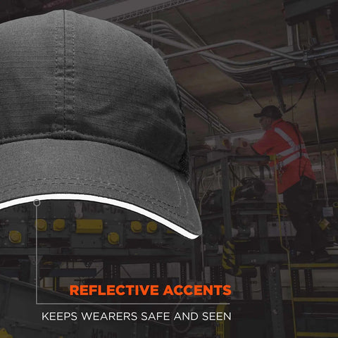 Standard Baseball Cap With Bump Cap Insert 8946 Black Work Hat Built For The Job Site with reflective piping in work setting