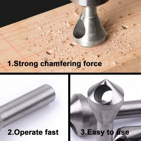 4 Piece Titanium Coated 90 Degree Countersink Drill Bits For Rock Solid Wood Chamfering And Soft Metal Deburring with strong chamfering force.