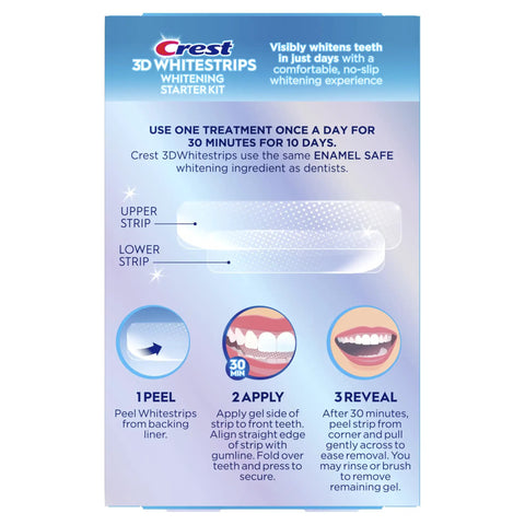 3D Whitestrips At Home Teeth Whitening Starter Kit With 10 Treatments, 20 Strips, Upper And Lower, Enamel Safe Formula