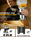 Man using Cordless Wood Router Tool With 800W Brushless Motor Up To 30,000 RPM 6 Speed Settings for woodworking on a wooden piece