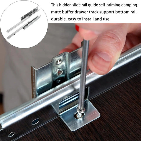 Installation of Two Section Drawer Runner Slides With Silent Damping Buffer for Cabinet Drawers, featuring steel rails