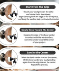 RUITOOL bowl sander lathe tool kit infographic with circular tool image and three steps: edge, center, sand.