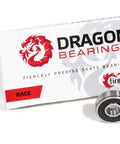 Dragon Bearings Fireball inline skate bearings, 16-pack; two silver bearings beside a white box with Dragon logo.