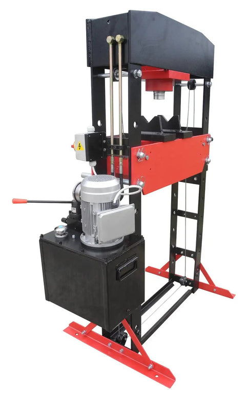 50 Ton Electric Hydraulic Shop Press with Adjustable Carriage Height and Carriage Winch, Precise Pressure Gauge