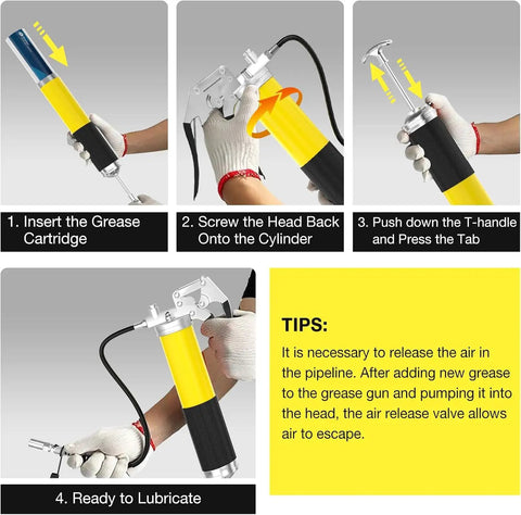 Workhorse Heavy Duty Grease Gun Kit With Hose Coupler For 14 Oz Grease Tubes, 8000 PSI Pistol Grip assembly steps illustration