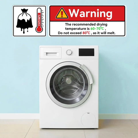White washing machine with warning about drying temperature limits for 2 Pack 12X16 Inch Waterproof Wet Laundry Bags For Gym Beach Pool