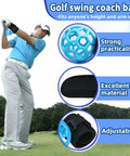 Smart Ball Golf Training Aid For Swing Practice And Posture Stop Chicken Wings Build Muscle Memory Easy Beginner Friendly Swing Trainer Ball With Wrist Strap For Precise Consistent Hits, a golfer uses the blue ball for practice.