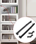Hidden Flip Up Cabinet Door Rail Set 9.5 Inch Track Hardware for smooth drawer glides, shown installed in white bookcase.