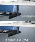 Large Height Adjustable Under Desk Keyboard Tray With Straight Up Smooth Glide Slide Out Platform Zero Hassle Ergonomic Typing Setup Rich Matte Black Computer Drawer with 5 height settings shown.