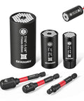 Heavy Duty Universal Socket Set With SAE And Metric Sockets, Three Universal Sockets And Three Impact Socket Drivers displayed