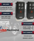 Drop In Replacement Key Fob For Volvo S60 S80 V60 V70 XC60 XC70 Keyless Entry Smart Remote 5 Button KR55WK49264 Set Of 2