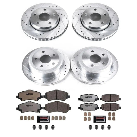 Front and Rear Brake Kit for Jeep Wrangler 2007 2017 and 2018 JK Upgrade with Carbon Ceramic Brake Pads and Drilled Slotted Rotors K2798-36