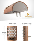 Dimensions and light sensor of 2 Pack Plug In Night Light With Dusk To Dawn Sensor Adjustable Brightness Soft White Glow.