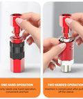 Comparison of one hand and two hand operation of 12 Pack Aluminum One Quarter Inch Female AMT Universal Air Coupler Quick Connect.