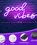 Good Vibes Neon Sign USB Powered With Switch Pink Purple LED Wall Decor For Bedroom Game Room Party Wedding Bar Living Space