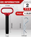 2 Pack 1 Inch Clevis Hitch Pins With Red Rubber Coated Handle And 3.35 Inch R Clip Black Powder Coated For Ball Mounts ATV And Hitch Accessories