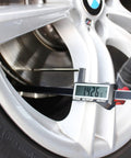 Brake Rotor Gauge With Large Digital Display Caliper For Quick In Wheel Measurements 0 To 3.2 Inch Range in use on vehicle wheel