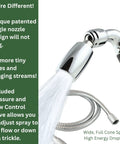 Solid Metal Handheld Shower Head With Slip Free Grip And 72 Inch Hose Silicone Inner Tube Low Flow One Point Eight GPM Brushed Nickel