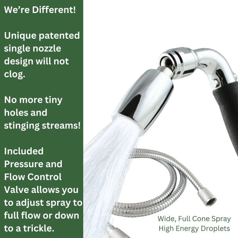 Solid Metal Handheld Shower Head With Slip Free Grip And 72 Inch Hose Silicone Inner Tube Low Flow One Point Eight GPM Brushed Nickel