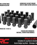 24 Piece Lug Nut Set M14x1.5 Bulge Acorn Style Black Lug Nuts With Socket Key Corrosion Resistant For Aftermarket Wheels