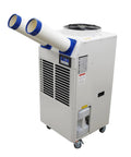 Heavy Duty 18700 BTU Mobile Industrial Air Conditioner With Smart Digital Interface And Dual Cooling Ducts For Quick Indoor Outdoor Job Site Cooling 110V No Fuss Portable Spot Cooler side view with cooling ducts.