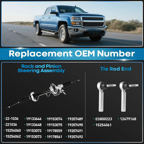 Chevrolet Silverado 1500 And GMC Sierra 1500 Hydraulic Power Steering Rack And Pinion For 2007 To 2013 Models With Outer Tie Rod Ends Left Hand Drive Replacement Ready To Install