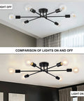 Dope Six Light Sputnik Black Chandelier Semi Flush Mount Ceiling Light With E26 Base LED Compatible comparison on off