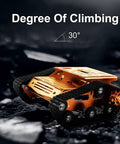Rock Solid Aluminum Alloy Smart Robot Chassis Kit Rolling Smooth with dual drive tracks, showcasing climbing angle of 30 degrees.