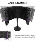 High Density 5 Panel Microphone Isolation Shield With Desktop Mic Stand for Home Studio Recording, showing adjustable angles.
