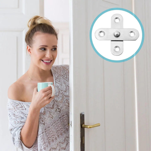 Close-up of 6-Piece Stainless Steel Rotation Door Hinges Set With Free Rotation And No-Hassle Install for wooden or aluminum doors.