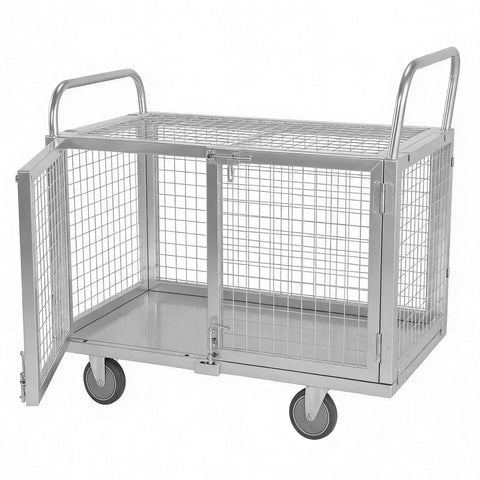 Heavy Duty 2000 Lbs Platform Truck With Secure Cage Reinforced Steel Warehouse Utility Cart Rolling Trolley with open cage.