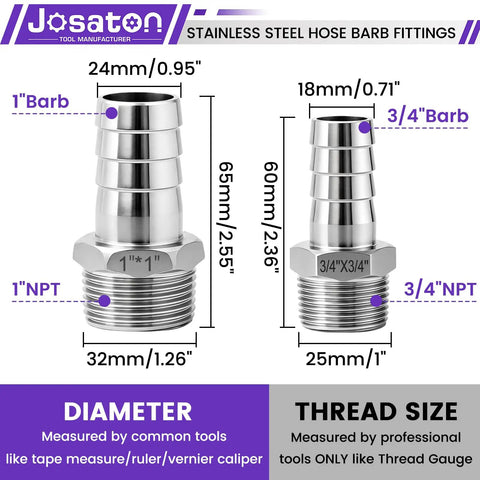 Heavy Duty 304 Stainless Steel Barb To Npt Male Thread Hose Fitting Set With High Pressure 2800 Psi Rating And Durable Corrosion Proof Design For Tough Plumbing Jobs And Fluid Control Systems Today, 1" and 3/4" sizes