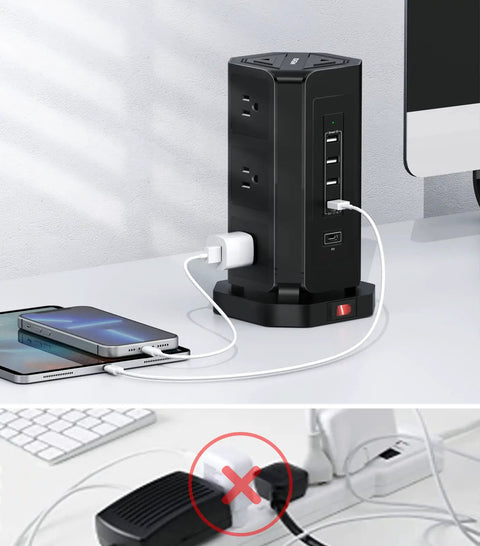 Tower Power Strip With USB Ports And Surge Protector 9 Widely Spaced AC Outlets Plus 5 USB Ports Including One USB C 10 Ft Cord